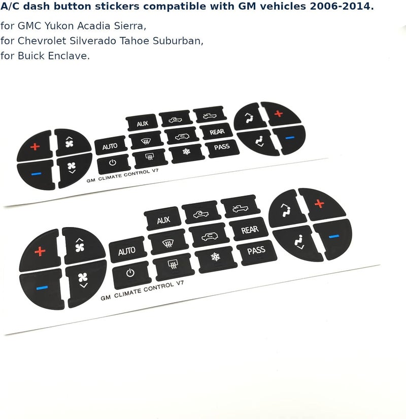 AtticZone AC Dash Button Repair Kit Stickers Decals Compatible with GM 2006-2014 GMC Chevrolet Tahoe Yukon Acadia Sierra, 2Pcs (AC19 x2) - Image 2